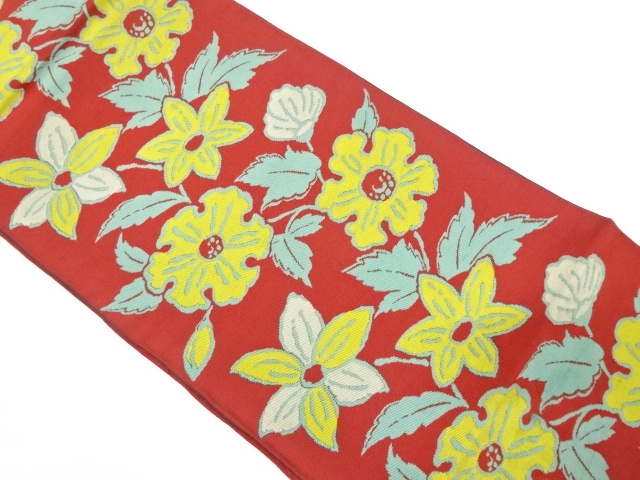 JAPANESE KIMONO / ANTIQUE FUKURO OBI / SILK / WOVEN FLORAL PLANTS